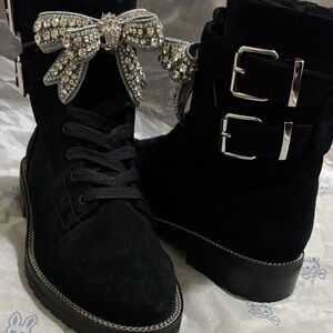 Kurt Geiger Black Suede  Boots with Rhinestone Bow